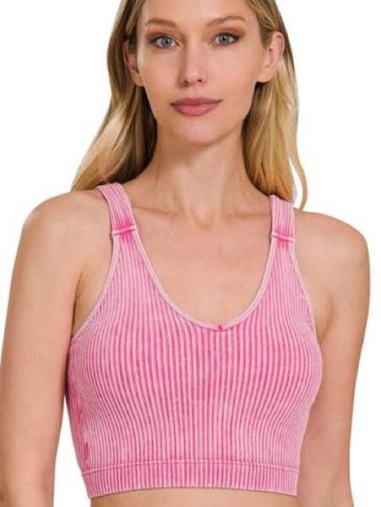 Zenana Outfitters Tops - ⭐️Washed Ribbed Cropped Bra Padded V-neck Tank Top S/M